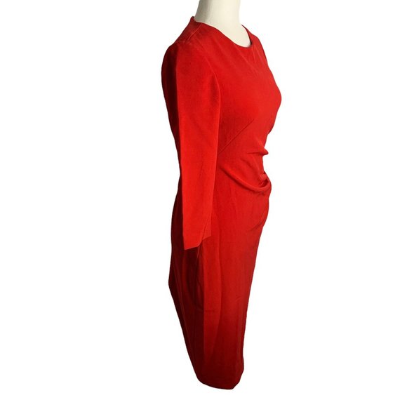 Maggy London Half Sleeve Sheath Dress 4 Red Midi Lined Round Neck Zipper - Picture 7 of 8
